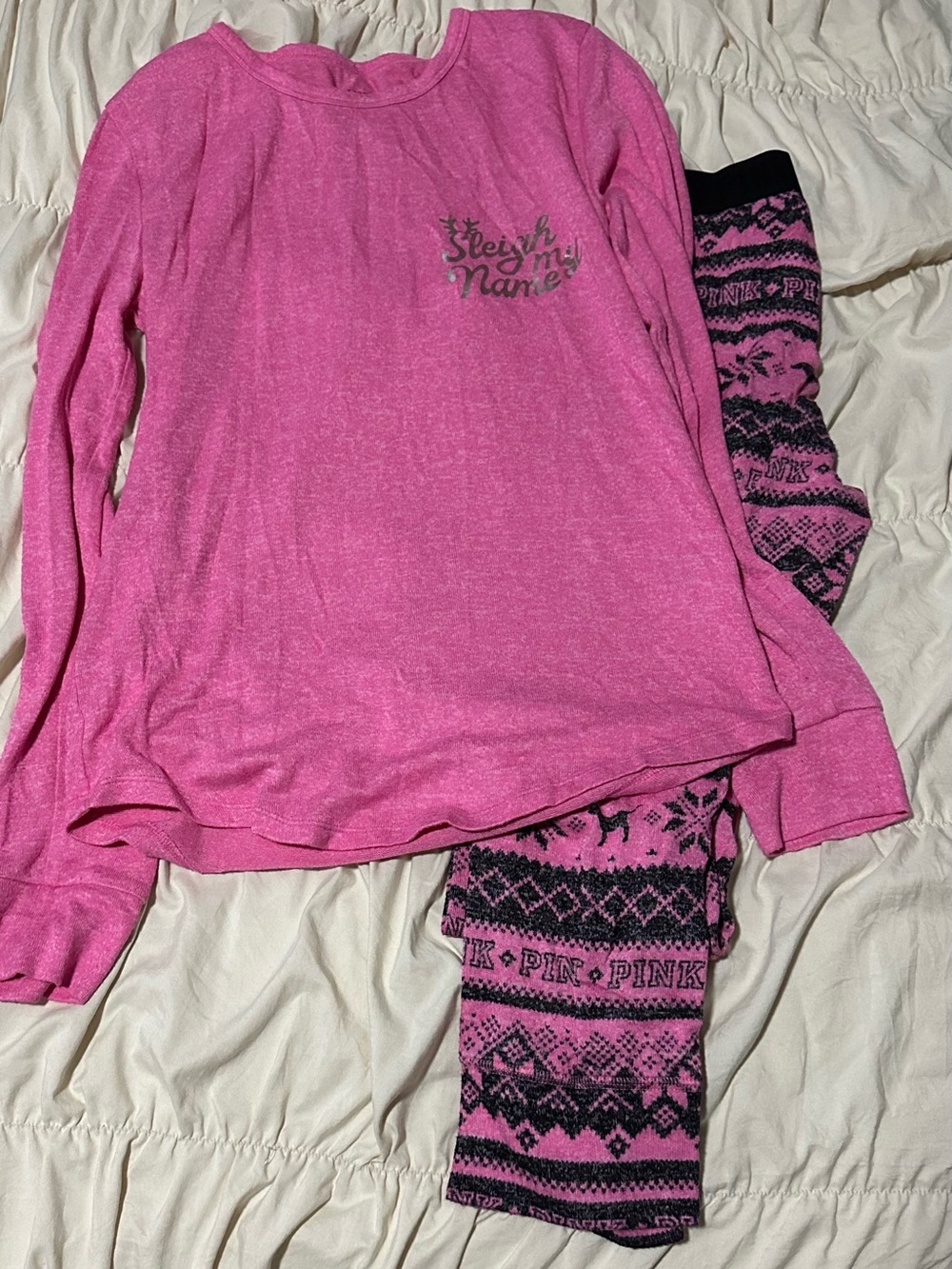 Pink Kids Pajama Set - Long Sleeve Top & Patterned Pants